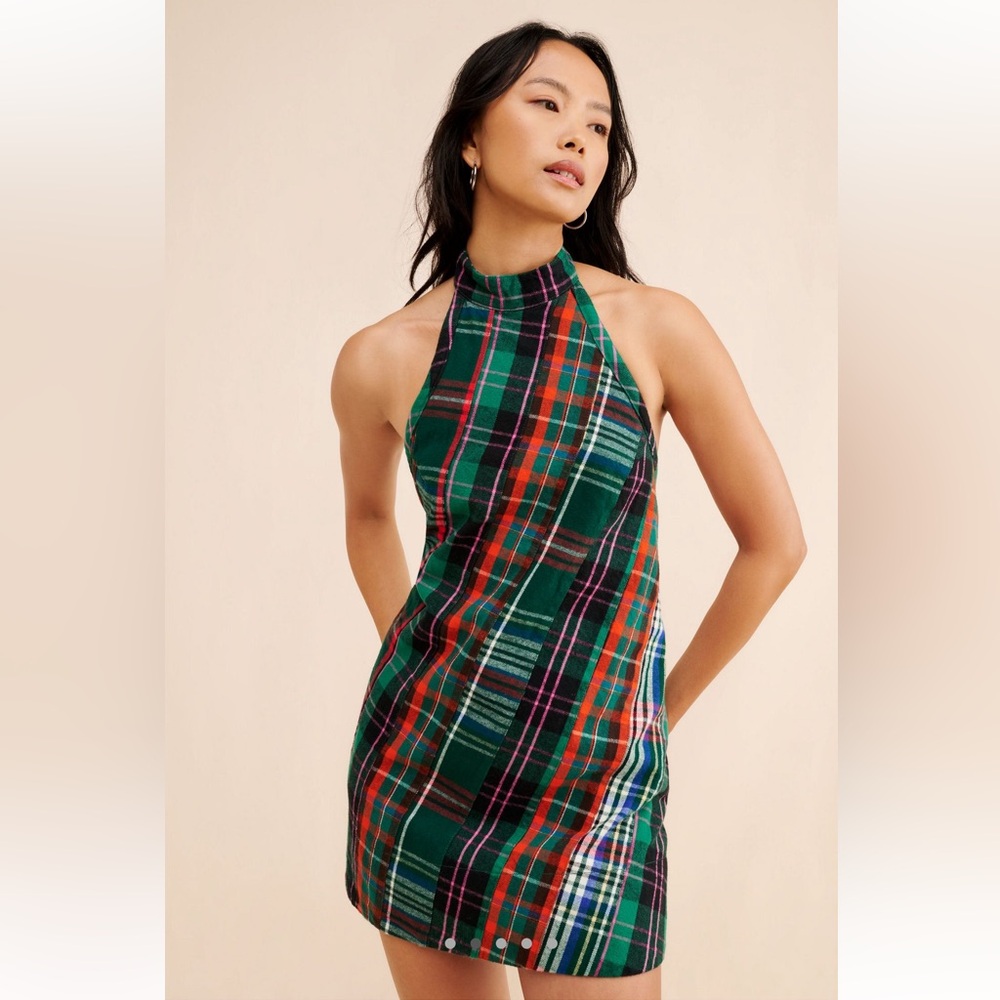 NWT Free People Cityscape Mini Plaid Halter Neck Dress Size S